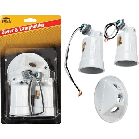 Bell 150W Aluminum Round Double White Weatherproof Outdoor Lampholder with Cover, Carded 5625-6